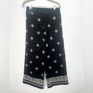 Elie Tahari Embroidered Wide Leg Cropped Pants  - Black - Size 2
